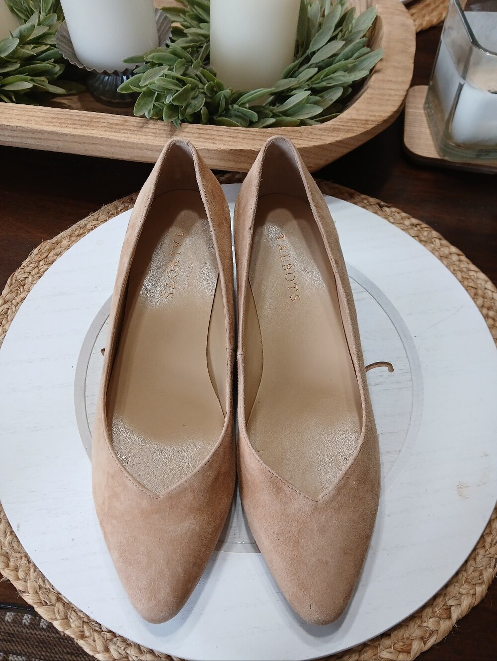 Talbots Beige Suede Pointed-Toe Laney Asymetrical Wedges Casual Office Business
